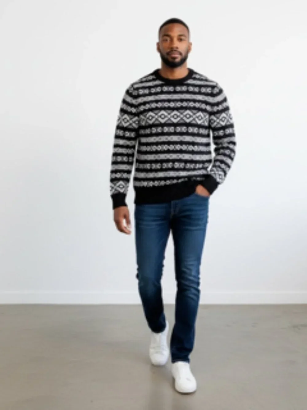 NEW‎ William Rast Sweater Men’s MEDIUM  Black & White Cotton Geometric